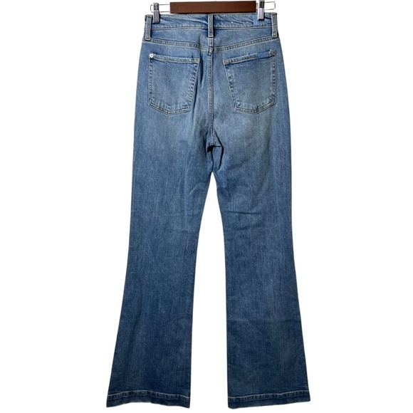 7 For All Mankind Ultra High Rise Dojo Jeans Sz 27 Light Wash Distressed Flare - Picture 4 of 8
